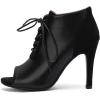 imageSHEMEE Womens Open Peep Toe Sandals Booties Lace Up Stiletto High Heels Ankle Boots Summer Faux Suede and Pu Patchwork Pumps ShoesBlack
