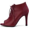 imageSHEMEE Womens Open Peep Toe Sandals Booties Lace Up Stiletto High Heels Ankle Boots Summer Faux Suede and Pu Patchwork Pumps ShoesBurgundy