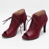 imageSHEMEE Womens Open Peep Toe Sandals Booties Lace Up Stiletto High Heels Ankle Boots Summer Faux Suede and Pu Patchwork Pumps ShoesBurgundy