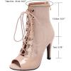 imageSHEMEE Womens Peep Toe Patent Leather High Heels Lace Up Ankle Boots Faux Suede Summer Stilettos Sandals Booties with Back Zip276 Heel Apricot