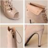 imageSHEMEE Womens Peep Toe Patent Leather High Heels Lace Up Ankle Boots Faux Suede Summer Stilettos Sandals Booties with Back Zip276 Heel Apricot