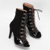 imageSHEMEE Womens Peep Toe Patent Leather High Heels Lace Up Ankle Boots Faux Suede Summer Stilettos Sandals Booties with Back Zip7cm Black