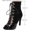 imageSHEMEE Womens Peep Toe Patent Leather High Heels Lace Up Ankle Boots Faux Suede Summer Stilettos Sandals Booties with Back Zip95cm Black