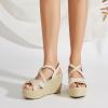 imageSHEMEE Womens Platform Wedges Sandals Espadrilles High Heeled Sandals Ankle Cross Strappy Buckled Summer ShoesApricot