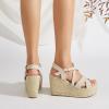 imageSHEMEE Womens Platform Wedges Sandals Espadrilles High Heeled Sandals Ankle Cross Strappy Buckled Summer ShoesApricot