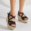 imageSHEMEE Womens Platform Wedges Sandals Espadrilles High Heeled Sandals Ankle Cross Strappy Buckled Summer ShoesBlack