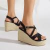 imageSHEMEE Womens Platform Wedges Sandals Espadrilles High Heeled Sandals Ankle Cross Strappy Buckled Summer ShoesBlack