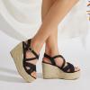 imageSHEMEE Womens Platform Wedges Sandals Espadrilles High Heeled Sandals Ankle Cross Strappy Buckled Summer ShoesBlack