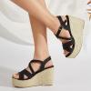 imageSHEMEE Womens Platform Wedges Sandals Espadrilles High Heeled Sandals Ankle Cross Strappy Buckled Summer ShoesBlack