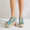 imageSHEMEE Womens Platform Wedges Sandals Espadrilles High Heeled Sandals Ankle Cross Strappy Buckled Summer ShoesBlue