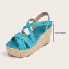 imageSHEMEE Womens Platform Wedges Sandals Espadrilles High Heeled Sandals Ankle Cross Strappy Buckled Summer ShoesBlue
