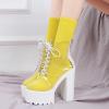 imageSHEMEE Womens Rainbow Platform Ankle Boots Clear Transparent Lace Up High Heels Platform Booties Summer Sandals ShoesWhite