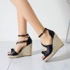 imageSHEMEE Womens Round Open Toe Espadrille Wedge Sandals Platform High Heel Ankle Strap Buckle Bow Sandalias Summer ShoesBlack