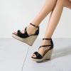 imageSHEMEE Womens Round Open Toe Espadrille Wedge Sandals Platform High Heel Ankle Strap Buckle Bow Sandalias Summer ShoesBlack