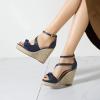 imageSHEMEE Womens Round Open Toe Espadrille Wedge Sandals Platform High Heel Ankle Strap Buckle Bow Sandalias Summer ShoesBlue
