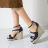 imageSHEMEE Womens Round Open Toe Espadrille Wedge Sandals Platform High Heel Ankle Strap Buckle Bow Sandalias Summer ShoesBlue