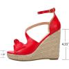imageSHEMEE Womens Round Open Toe Espadrille Wedge Sandals Platform High Heel Ankle Strap Buckle Bow Sandalias Summer ShoesRed