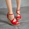 imageSHEMEE Womens Round Open Toe Espadrille Wedge Sandals Platform High Heel Ankle Strap Buckle Bow Sandalias Summer ShoesRed