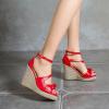 imageSHEMEE Womens Round Open Toe Espadrille Wedge Sandals Platform High Heel Ankle Strap Buckle Bow Sandalias Summer ShoesRed