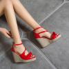 imageSHEMEE Womens Round Open Toe Espadrille Wedge Sandals Platform High Heel Ankle Strap Buckle Bow Sandalias Summer ShoesRed