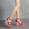 imageSHEMEE Womens Round Open Toe Espadrille Wedge Sandals Platform High Heel Ankle Strap Buckle Bow Sandalias Summer ShoesRed