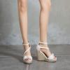 imageSHEMEE Womens Round Open Toe Espadrille Wedge Sandals Platform High Heel Ankle Strap Buckle Bow Sandalias Summer ShoesWhite