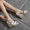 imageSHEMEE Womens Round Open Toe Espadrille Wedge Sandals Platform High Heel Ankle Strap Buckle Bow Sandalias Summer ShoesWhite