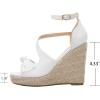 imageSHEMEE Womens Round Open Toe Espadrille Wedge Sandals Platform High Heel Ankle Strap Buckle Bow Sandalias Summer ShoesWhite