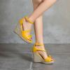 imageSHEMEE Womens Round Open Toe Espadrille Wedge Sandals Platform High Heel Ankle Strap Buckle Bow Sandalias Summer ShoesYellow