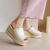 imageSHEMEE Womens Wedge Platform Slippers Peep Toe Mules Sandals Slipon Heeled Summer Slides ShoesBeige