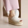 imageSHEMEE Womens Wedge Platform Slippers Peep Toe Mules Sandals Slipon Heeled Summer Slides ShoesBeige