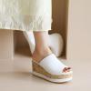 imageSHEMEE Womens Wedge Platform Slippers Peep Toe Mules Sandals Slipon Heeled Summer Slides ShoesWhite
