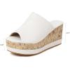 imageSHEMEE Womens Wedge Platform Slippers Peep Toe Mules Sandals Slipon Heeled Summer Slides ShoesWhite