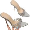imageSHEMEE Sparkly Rhinestones Heels for Women Pointy Stiletto High Heels Sandals Chic Knot Slide Mules Wedding Dress ShoesSilver