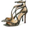 imageSHEMEE Womens Heeled Sandals Fashion Square Open Toe High Heels Ankle Strappy Buckled Sandals Party Dress ShoesSnake Green