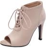 imageSHEMEE Womens Open Peep Toe Sandals Booties Lace Up Stiletto High Heels Ankle Boots Summer Faux Suede and Pu Patchwork Pumps ShoesApricot