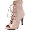 imageSHEMEE Womens Peep Toe Patent Leather High Heels Lace Up Ankle Boots Faux Suede Summer Stilettos Sandals Booties with Back Zip276 Heel Apricot