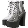 imageSHEMEE Womens Rainbow Platform Ankle Boots Clear Transparent Lace Up High Heels Platform Booties Summer Sandals ShoesBlack