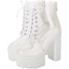 imageSHEMEE Womens Rainbow Platform Ankle Boots Clear Transparent Lace Up High Heels Platform Booties Summer Sandals ShoesWhite