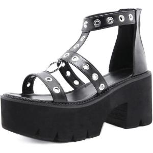 imageSHEMEE Chunky Platform Gladiator Roman Sandals Women Black Punk Goth Shoes Multi Strap Lightweight Fisherman Wedge SandalBlack M02 Zip