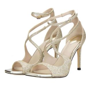imageSHEMEE Womens Heeled Sandals Fashion Square Open Toe High Heels Ankle Strappy Buckled Sandals Party Dress ShoesGlitter Gold