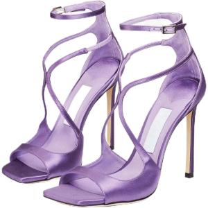 imageSHEMEE Womens Heeled Sandals Fashion Square Open Toe High Heels Ankle Strappy Buckled Sandals Party Dress ShoesSatin Purple