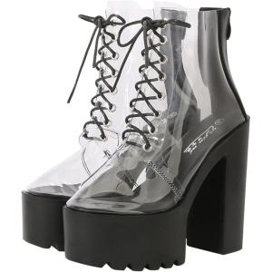 imageSHEMEE Womens Rainbow Platform Ankle Boots Clear Transparent Lace Up High Heels Platform Booties Summer Sandals ShoesBlack