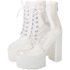 imageSHEMEE Womens Rainbow Platform Ankle Boots Clear Transparent Lace Up High Heels Platform Booties Summer Sandals ShoesWhite