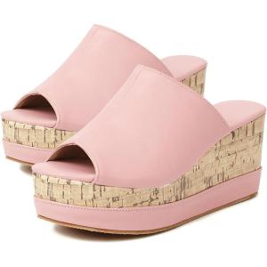 imageSHEMEE Womens Wedge Platform Slippers Peep Toe Mules Sandals Slipon Heeled Summer Slides ShoesPink