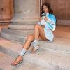 imageSHEMEE Chic Strappy High Heels for Women Stiletto Gladiator Sandals Embellished Butterfly Denim Tassels Fashion Show Dress ShoesLight Blue