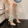 imageSHEMEE Chic Strappy High Heels for Women Stiletto Gladiator Sandals Embellished Butterfly Denim Tassels Fashion Show Dress ShoesLight Blue