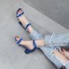imageSHEMEE Denim Sandals for Women Chunky Block Heels Round Toe Jean High Heeled SandalsBluezip