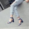 imageSHEMEE Denim Sandals for Women Chunky Block Heels Round Toe Jean High Heeled SandalsBluezip