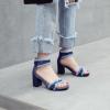 imageSHEMEE Denim Sandals for Women Chunky Block Heels Round Toe Jean High Heeled SandalsBluezip